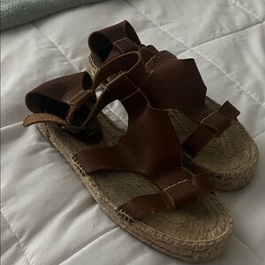 Soludos Brown Leather Espadrille Flats